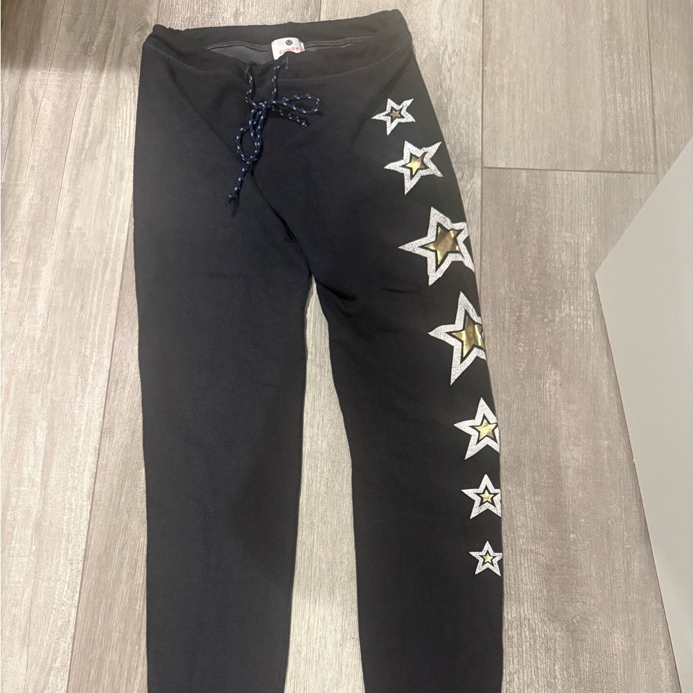 Sundry Black Joggers with Gold & White Star Trim
